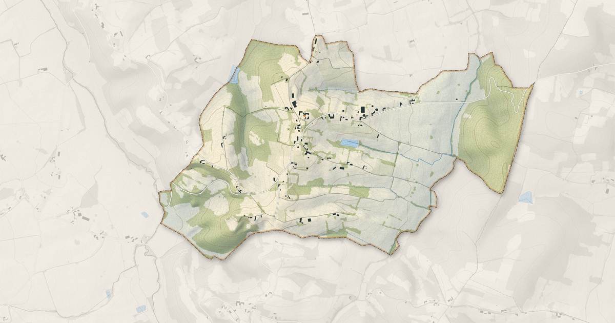 Portrait cartographique de Monpezat : relief, eau, forêts, bâti et voies, calculés à partir des données de l'IGN