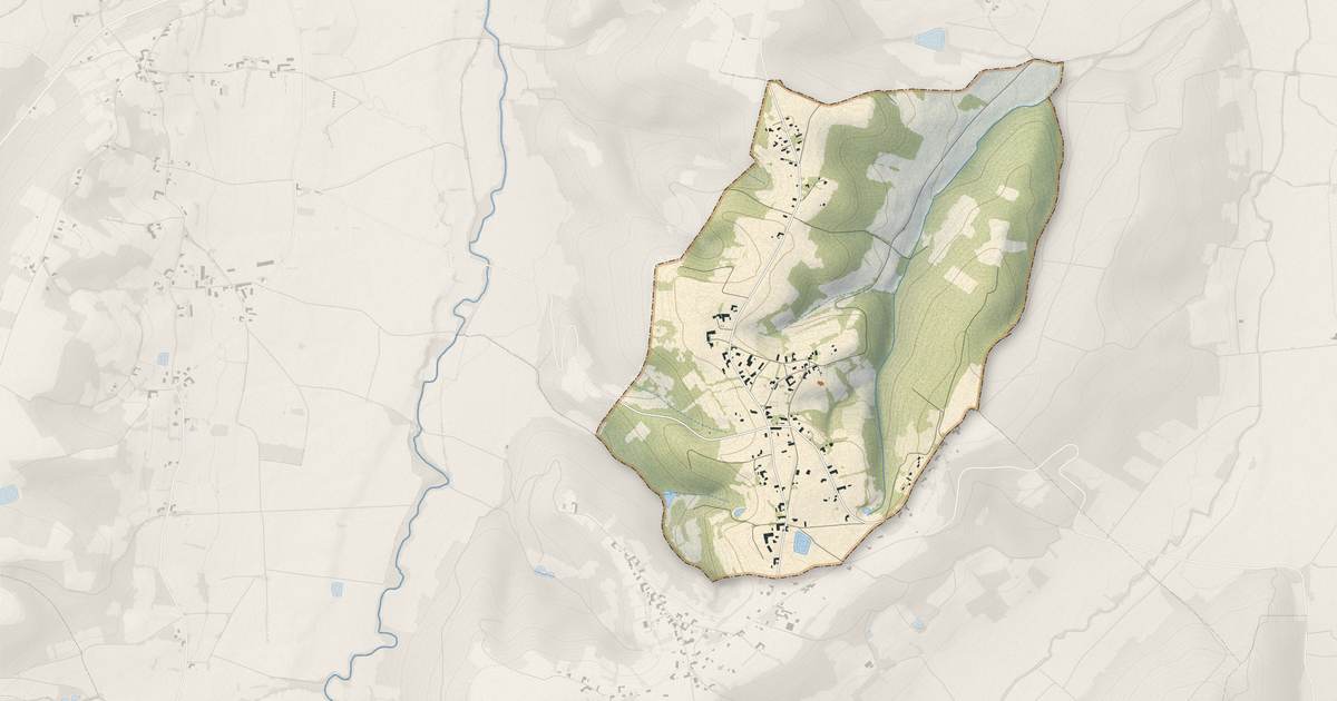 Portrait cartographique de Monségur : relief, eau, forêts, bâti et voies, calculés à partir des données de l'IGN