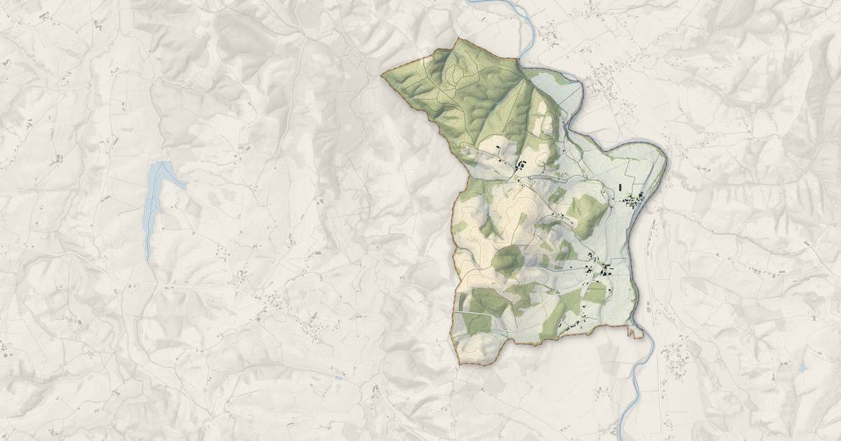 Portrait cartographique de Nabas : relief, eau, forêts, bâti et voies, calculés à partir des données de l'IGN