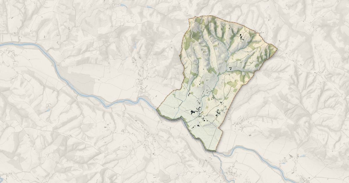Portrait cartographique de Narp : relief, eau, forêts, bâti et voies, calculés à partir des données de l'IGN