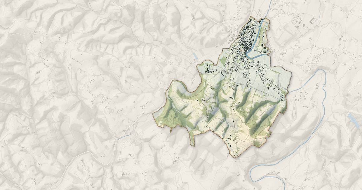 Portrait cartographique de Saint-Palais : relief, eau, forêts, bâti et voies, calculés à partir des données de l'IGN