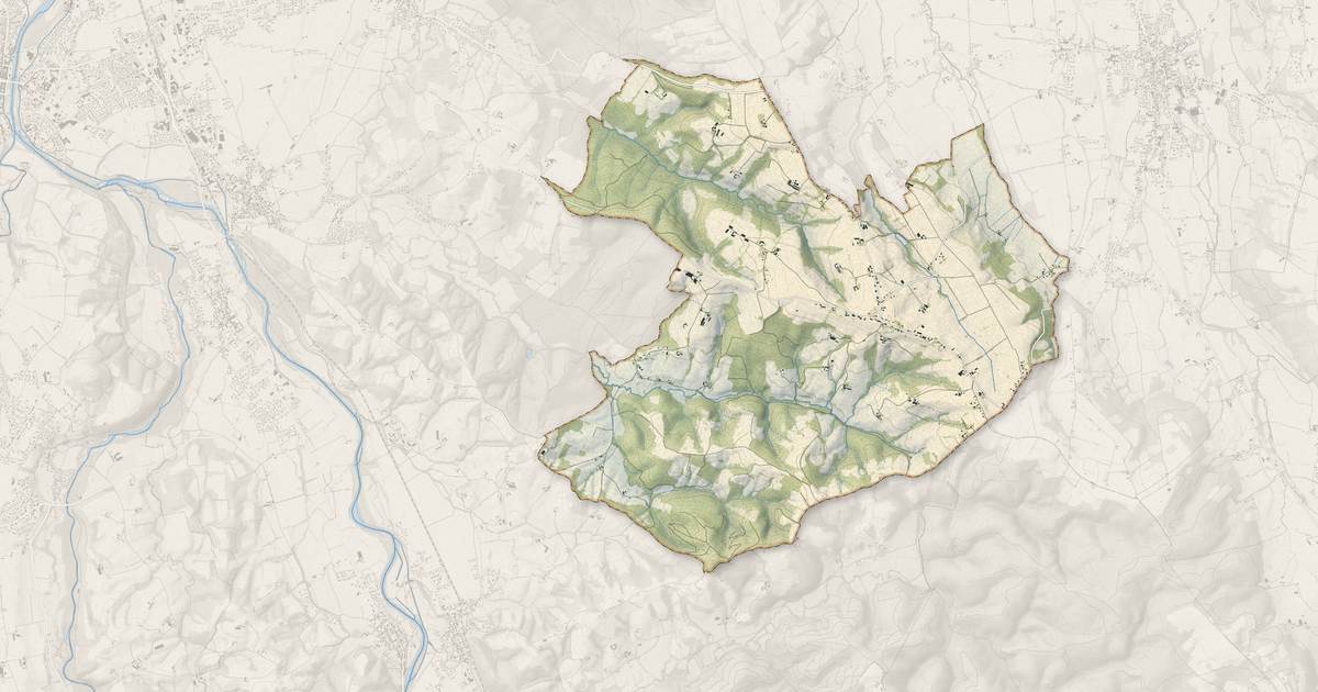 Portrait cartographique de Saint-Vincent : relief, eau, forêts, bâti et voies, calculés à partir des données de l'IGN