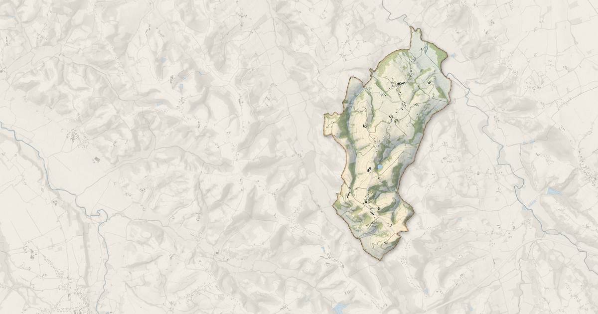Portrait cartographique de Séby : relief, eau, forêts, bâti et voies, calculés à partir des données de l'IGN