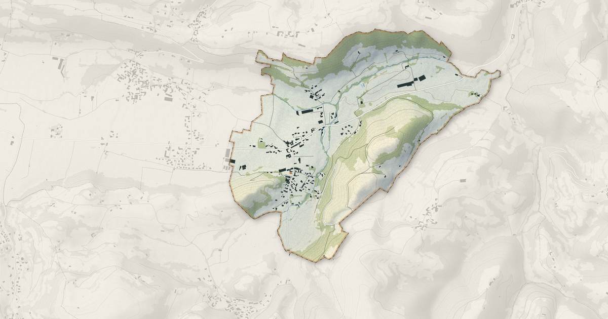 Portrait cartographique de Arcizac-ez-Angles : relief, eau, forêts, bâti et voies, calculés à partir des données de l'IGN