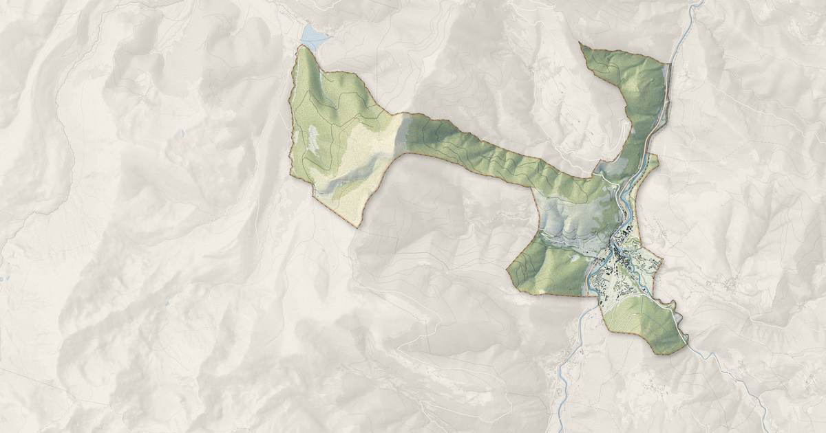 Portrait cartographique de Arreau : relief, eau, forêts, bâti et voies, calculés à partir des données de l'IGN