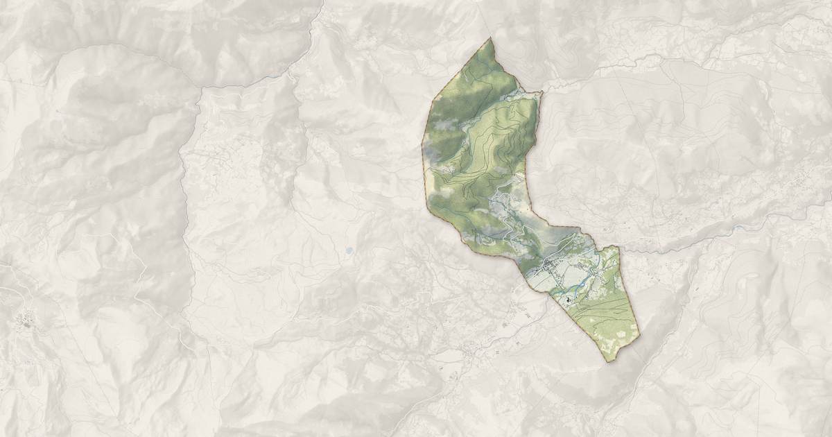 Portrait cartographique de Aucun : relief, eau, forêts, bâti et voies, calculés à partir des données de l'IGN