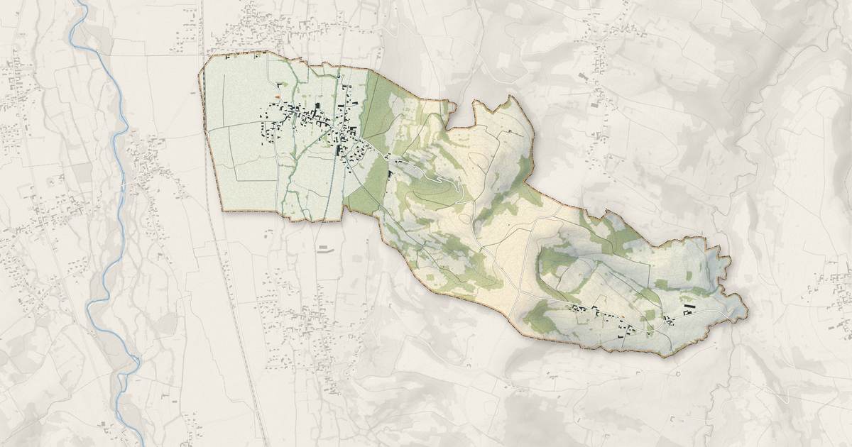 Portrait cartographique de Bernac-Dessus : relief, eau, forêts, bâti et voies, calculés à partir des données de l'IGN