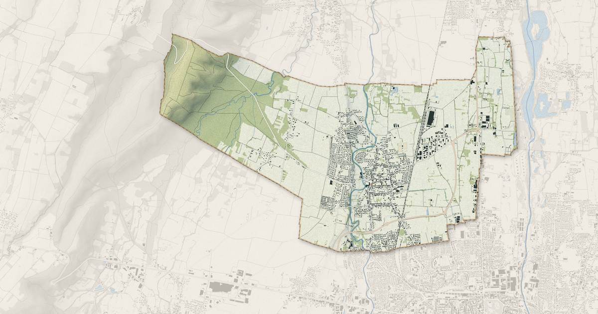Portrait cartographique de Bordères-sur-l'Échez : relief, eau, forêts, bâti et voies, calculés à partir des données de l'IGN