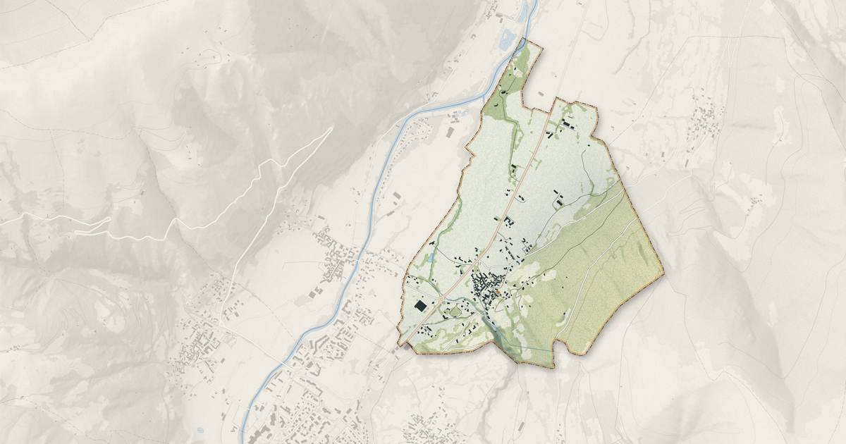 Portrait cartographique de Bourisp : relief, eau, forêts, bâti et voies, calculés à partir des données de l'IGN