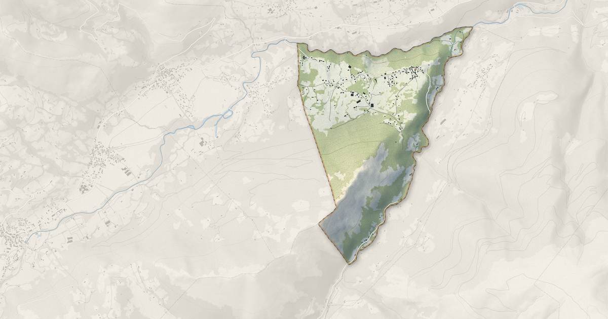 Portrait cartographique de Bun : relief, eau, forêts, bâti et voies, calculés à partir des données de l'IGN