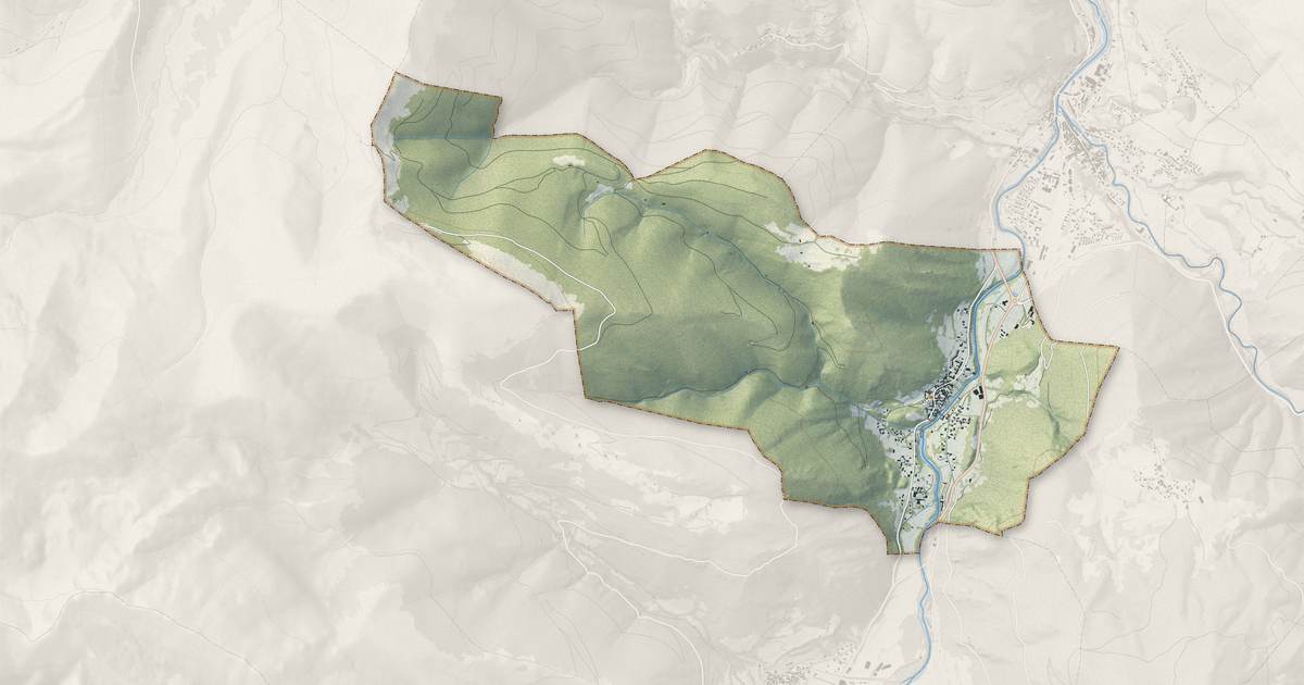 Portrait cartographique de Cadéac : relief, eau, forêts, bâti et voies, calculés à partir des données de l'IGN