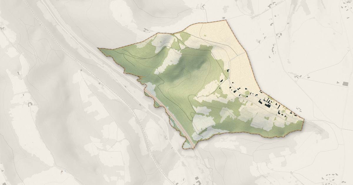 Portrait cartographique de Caharet : relief, eau, forêts, bâti et voies, calculés à partir des données de l'IGN