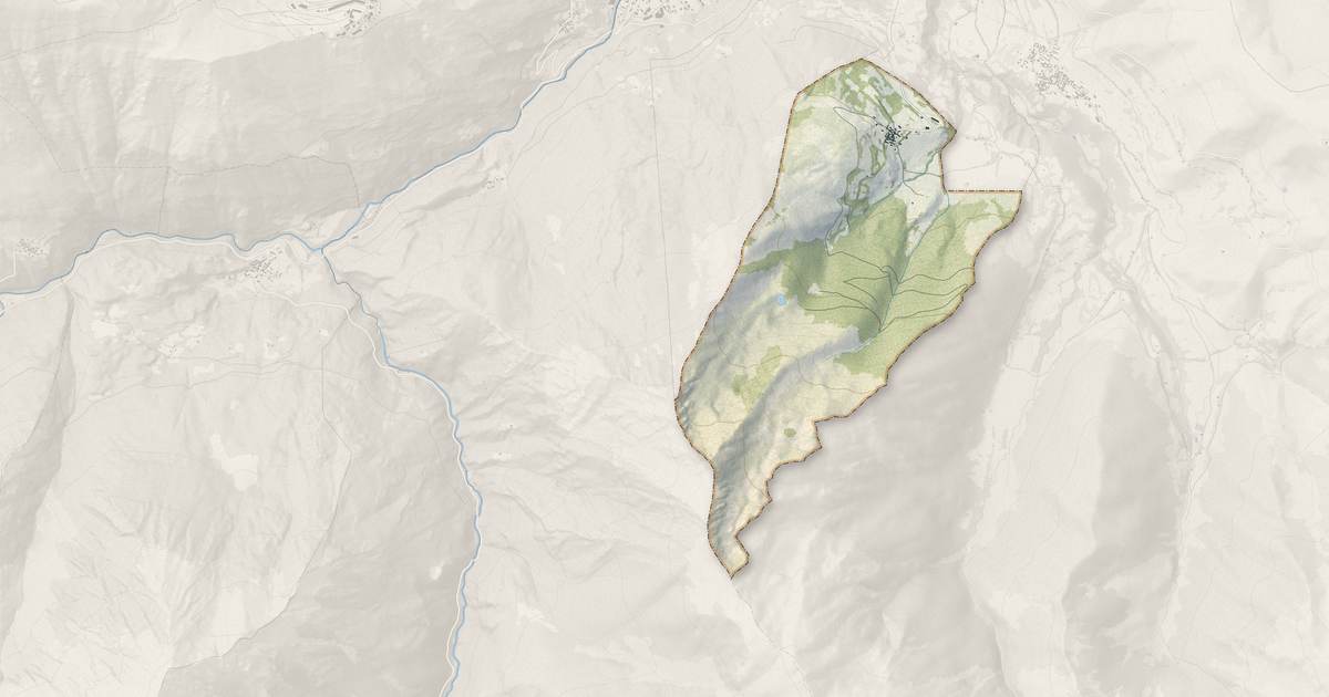 Portrait cartographique de Ens : relief, eau, forêts, bâti et voies, calculés à partir des données de l'IGN