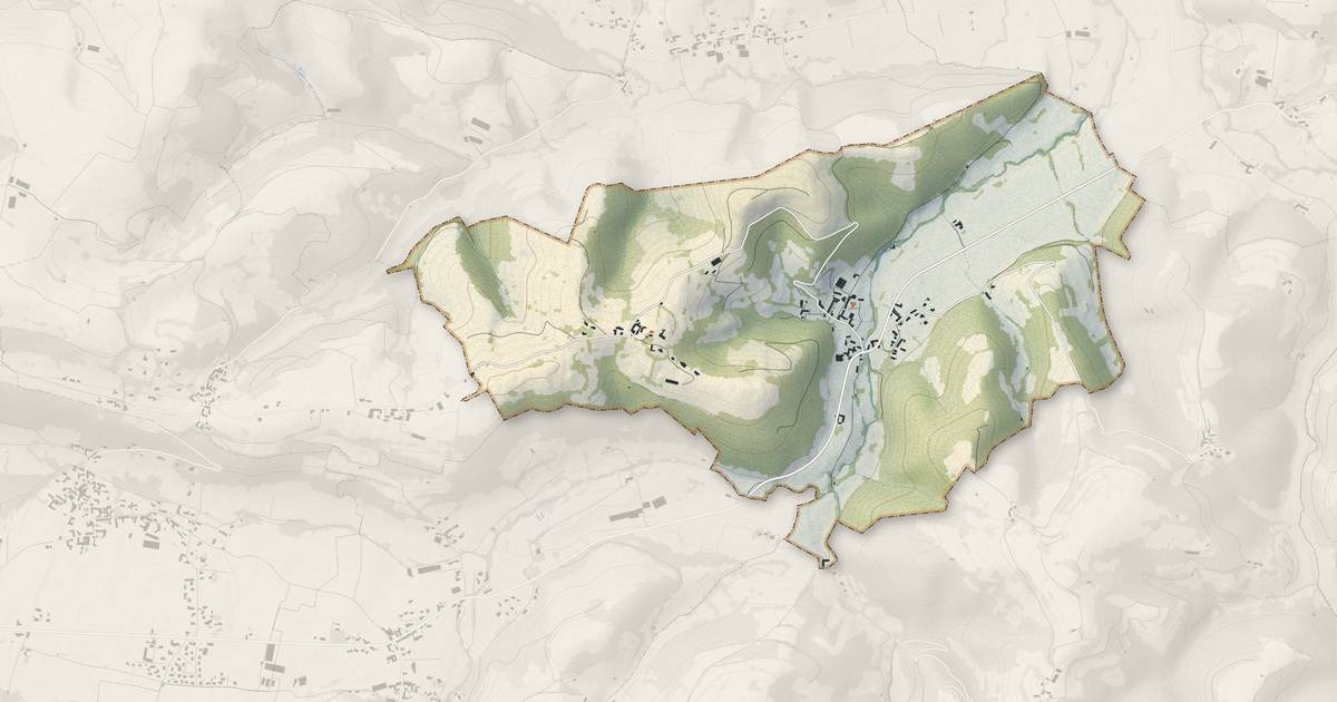 Portrait cartographique de Escoubès-Pouts : relief, eau, forêts, bâti et voies, calculés à partir des données de l'IGN