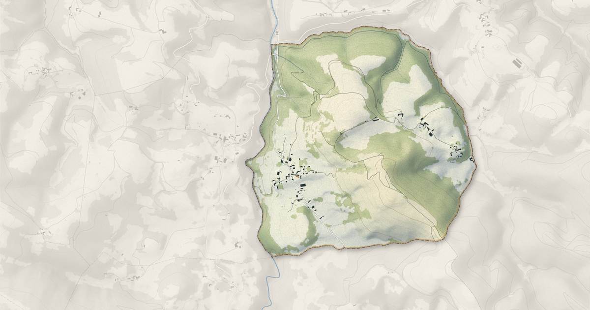 Portrait cartographique de Espèche : relief, eau, forêts, bâti et voies, calculés à partir des données de l'IGN