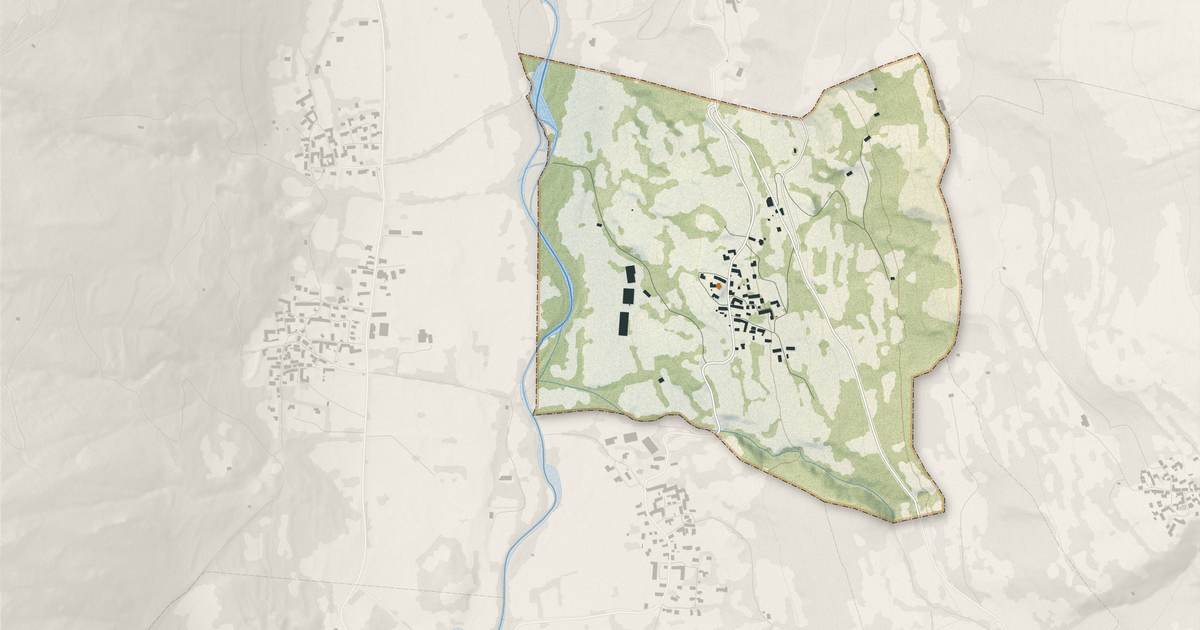 Portrait cartographique de Estarvielle : relief, eau, forêts, bâti et voies, calculés à partir des données de l'IGN