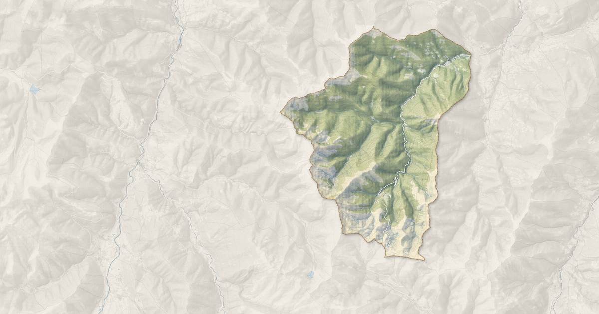 Portrait cartographique de Ferrère : relief, eau, forêts, bâti et voies, calculés à partir des données de l'IGN