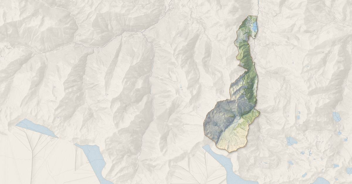 Portrait cartographique de Génos : relief, eau, forêts, bâti et voies, calculés à partir des données de l'IGN
