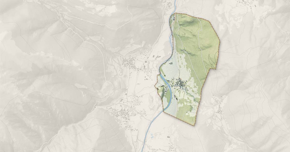 Portrait cartographique de Grézian : relief, eau, forêts, bâti et voies, calculés à partir des données de l'IGN