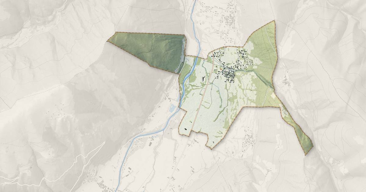 Portrait cartographique de Guchan : relief, eau, forêts, bâti et voies, calculés à partir des données de l'IGN