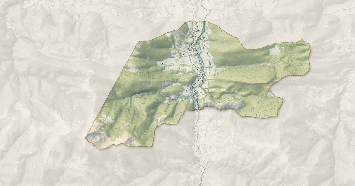 Portrait cartographique de Hèches : relief, eau, forêts, bâti et voies, calculés à partir des données de l'IGN