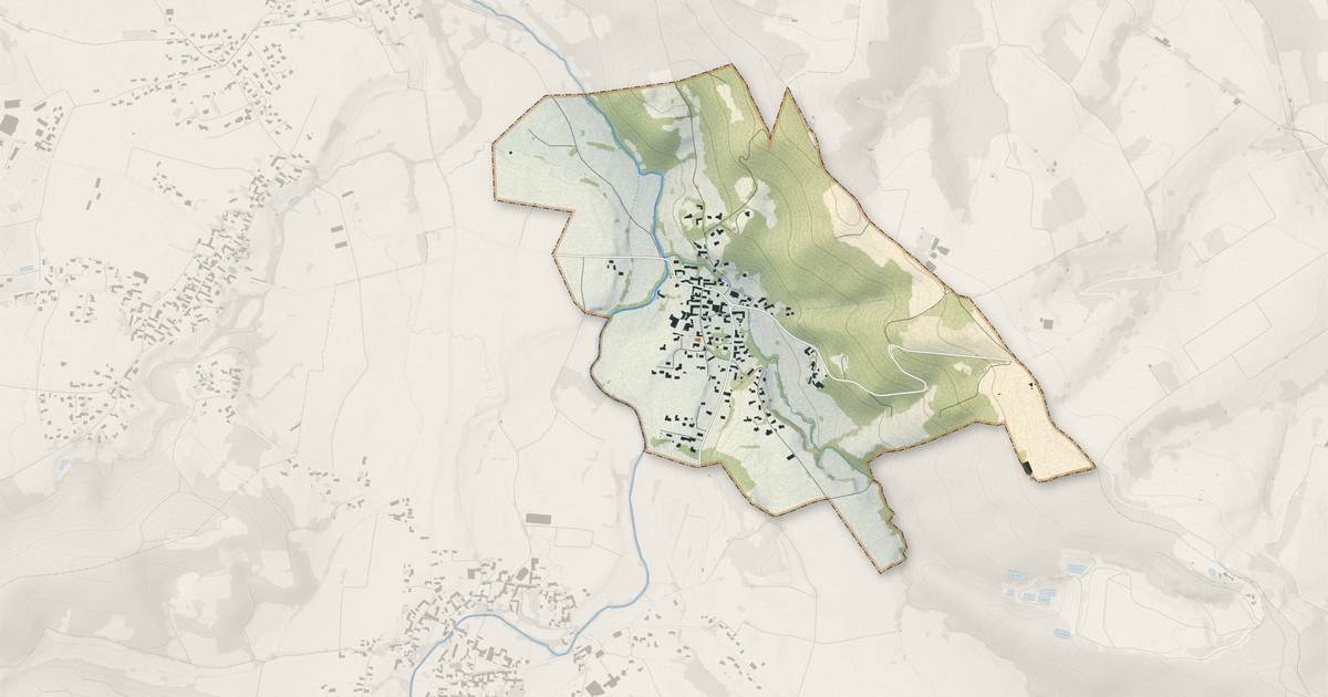 Portrait cartographique de Hibarette : relief, eau, forêts, bâti et voies, calculés à partir des données de l'IGN