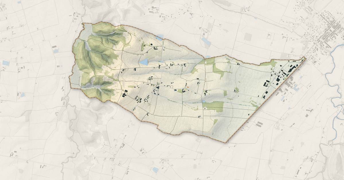 Portrait cartographique de Lalanne-Trie : relief, eau, forêts, bâti et voies, calculés à partir des données de l'IGN