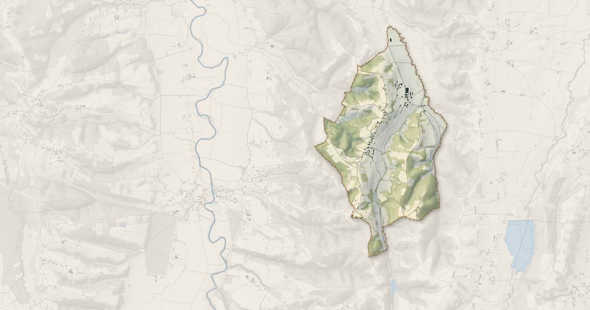 Portrait cartographique de Mun : relief, eau, forêts, bâti et voies, calculés à partir des données de l'IGN