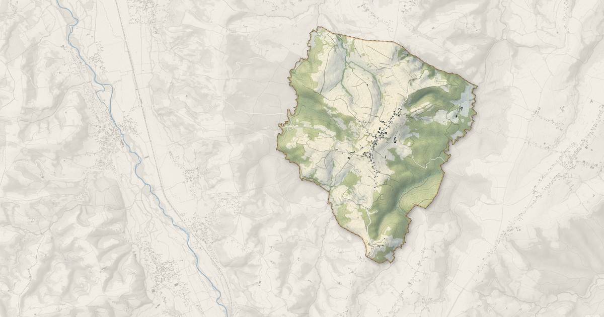 Portrait cartographique de Orignac : relief, eau, forêts, bâti et voies, calculés à partir des données de l'IGN