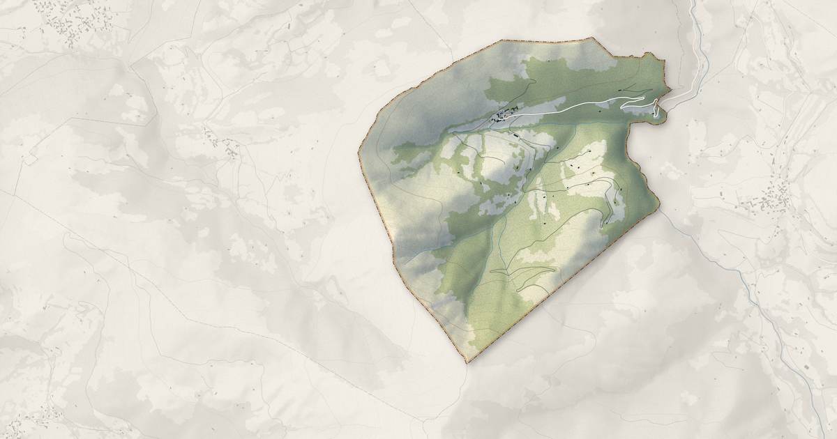 Portrait cartographique de Ourdon : relief, eau, forêts, bâti et voies, calculés à partir des données de l'IGN