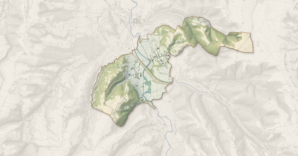 Portrait cartographique de Ozon : relief, eau, forêts, bâti et voies, calculés à partir des données de l'IGN