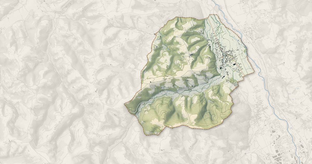 Portrait cartographique de Trébons : relief, eau, forêts, bâti et voies, calculés à partir des données de l'IGN