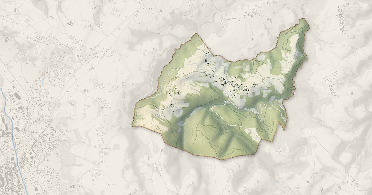 Portrait cartographique de Uzer : relief, eau, forêts, bâti et voies, calculés à partir des données de l'IGN