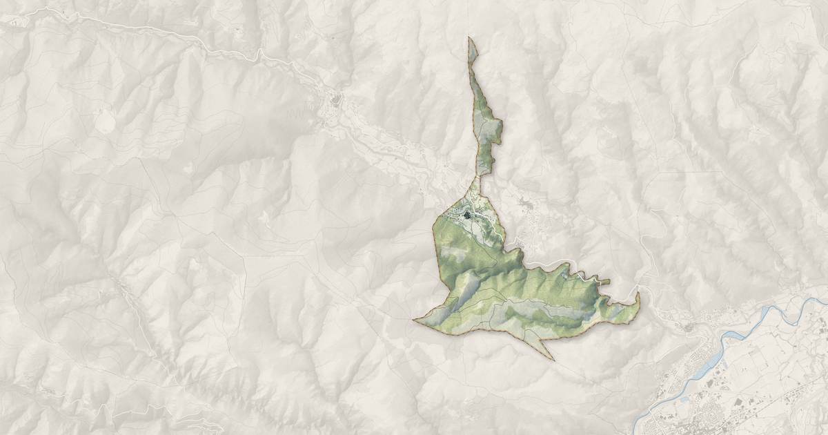 Portrait cartographique de Campôme : relief, eau, forêts, bâti et voies, calculés à partir des données de l'IGN