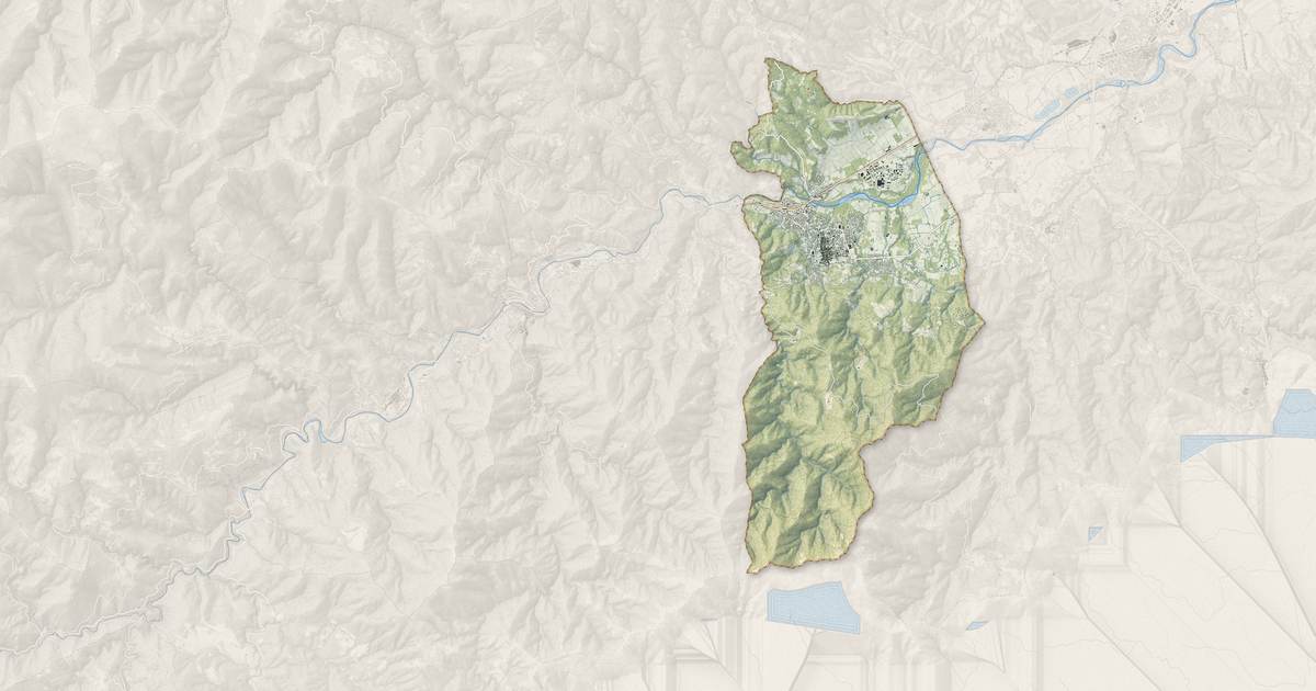 Portrait cartographique de Céret : relief, eau, forêts, bâti et voies, calculés à partir des données de l'IGN