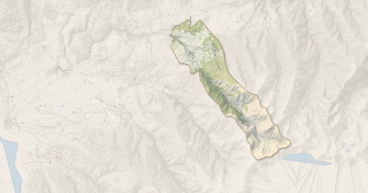 Portrait cartographique de Eyne : relief, eau, forêts, bâti et voies, calculés à partir des données de l'IGN