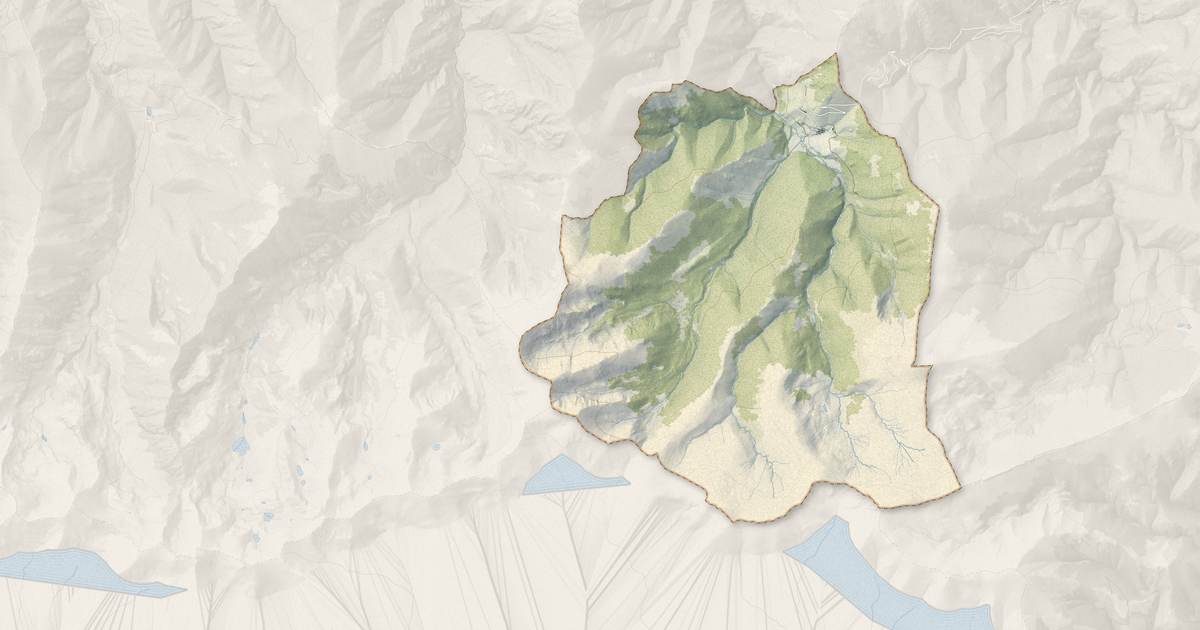 Portrait cartographique de Mantet : relief, eau, forêts, bâti et voies, calculés à partir des données de l'IGN