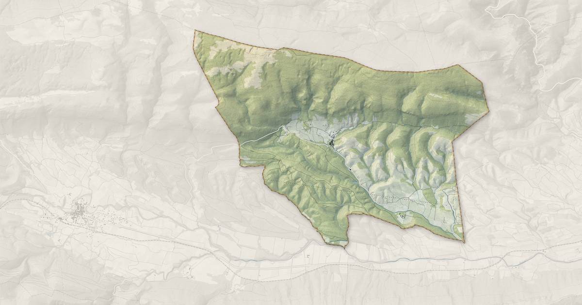 Portrait cartographique de Prugnanes : relief, eau, forêts, bâti et voies, calculés à partir des données de l'IGN