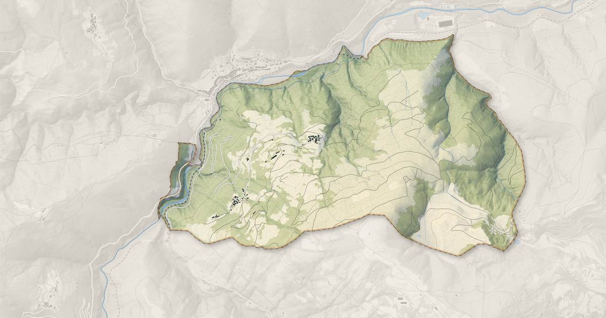 Portrait cartographique de Souanyas : relief, eau, forêts, bâti et voies, calculés à partir des données de l'IGN
