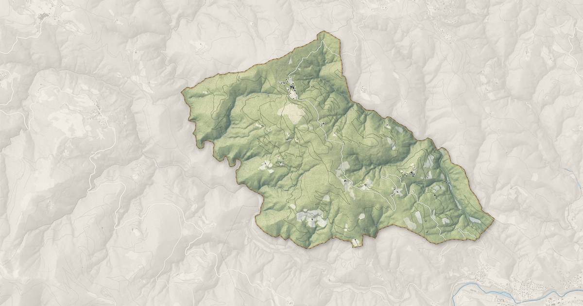 Portrait cartographique de Taillet : relief, eau, forêts, bâti et voies, calculés à partir des données de l'IGN