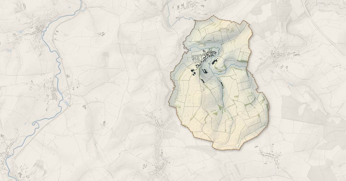 Portrait cartographique de Baerendorf : relief, eau, forêts, bâti et voies, calculés à partir des données de l'IGN