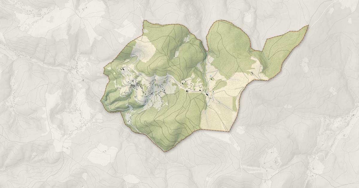 Portrait cartographique de Belmont : relief, eau, forêts, bâti et voies, calculés à partir des données de l'IGN