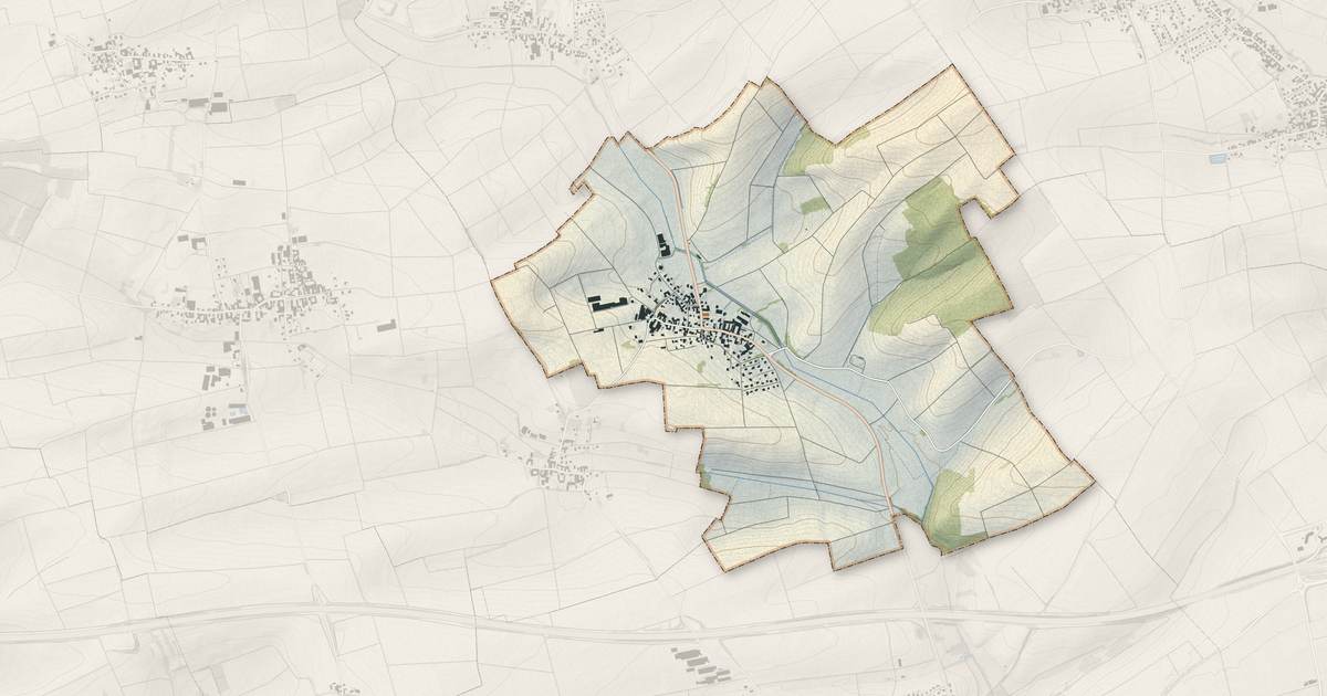 Portrait cartographique de Bossendorf : relief, eau, forêts, bâti et voies, calculés à partir des données de l'IGN