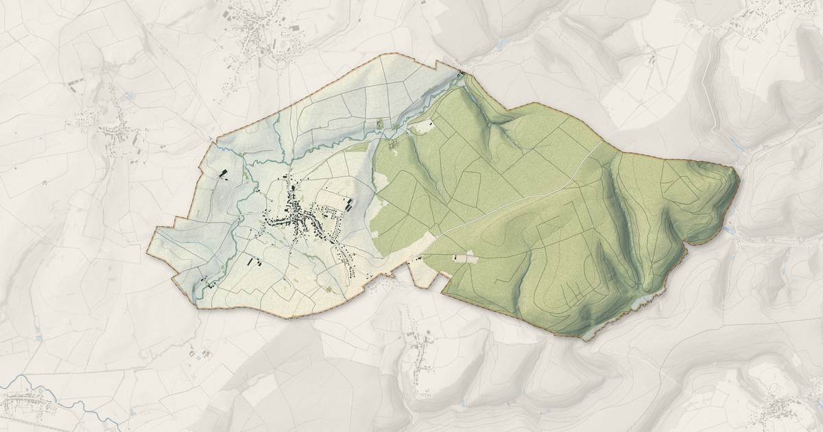 Portrait cartographique de Butten : relief, eau, forêts, bâti et voies, calculés à partir des données de l'IGN