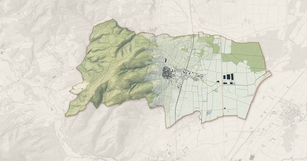 Portrait cartographique de Dambach-la-Ville : relief, eau, forêts, bâti et voies, calculés à partir des données de l'IGN