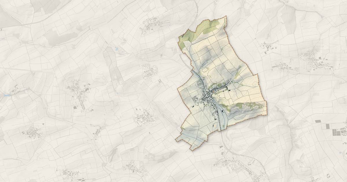 Portrait cartographique de Ettendorf : relief, eau, forêts, bâti et voies, calculés à partir des données de l'IGN