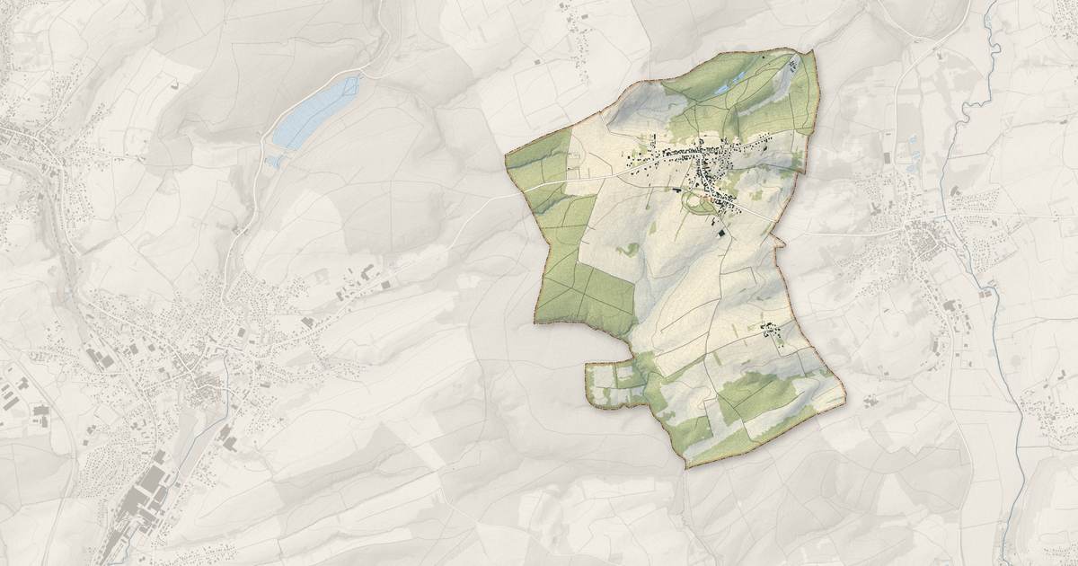 Portrait cartographique de Frœschwiller : relief, eau, forêts, bâti et voies, calculés à partir des données de l'IGN