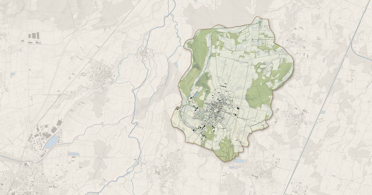 Portrait cartographique de Hilsenheim : relief, eau, forêts, bâti et voies, calculés à partir des données de l'IGN