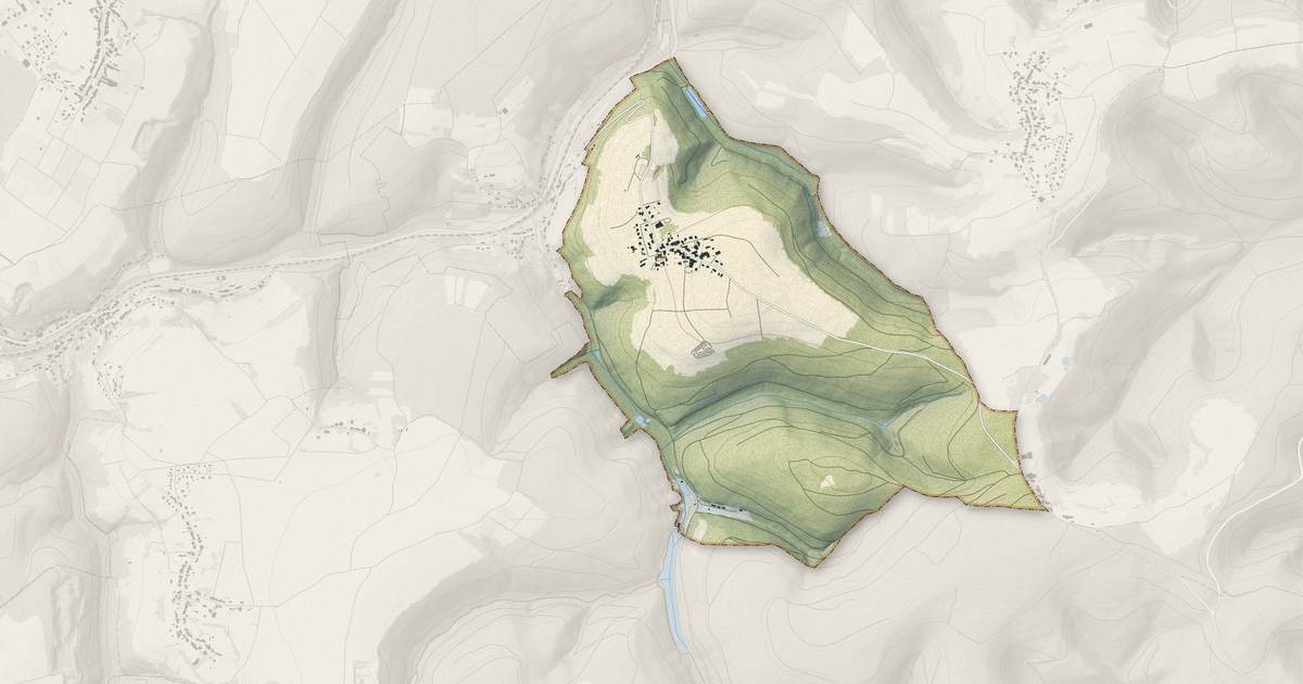 Portrait cartographique de Hinsbourg : relief, eau, forêts, bâti et voies, calculés à partir des données de l'IGN