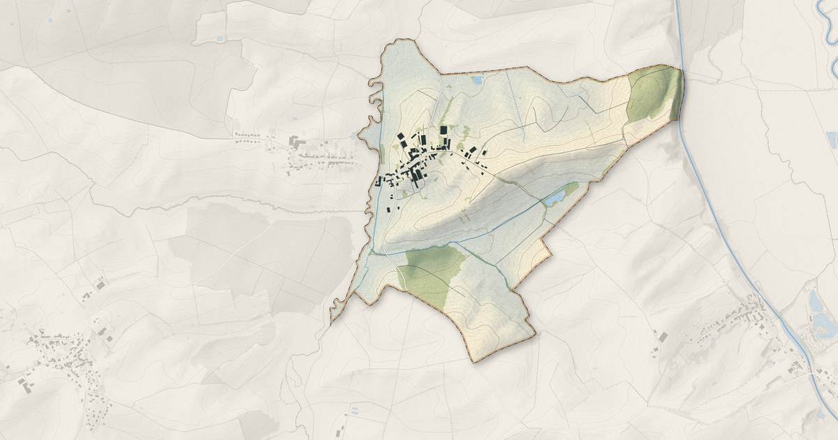 Portrait cartographique de Hinsingen : relief, eau, forêts, bâti et voies, calculés à partir des données de l'IGN